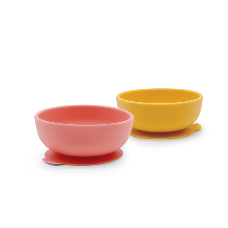 set van 2 silicone kommen met zuignap - coral/mimosa