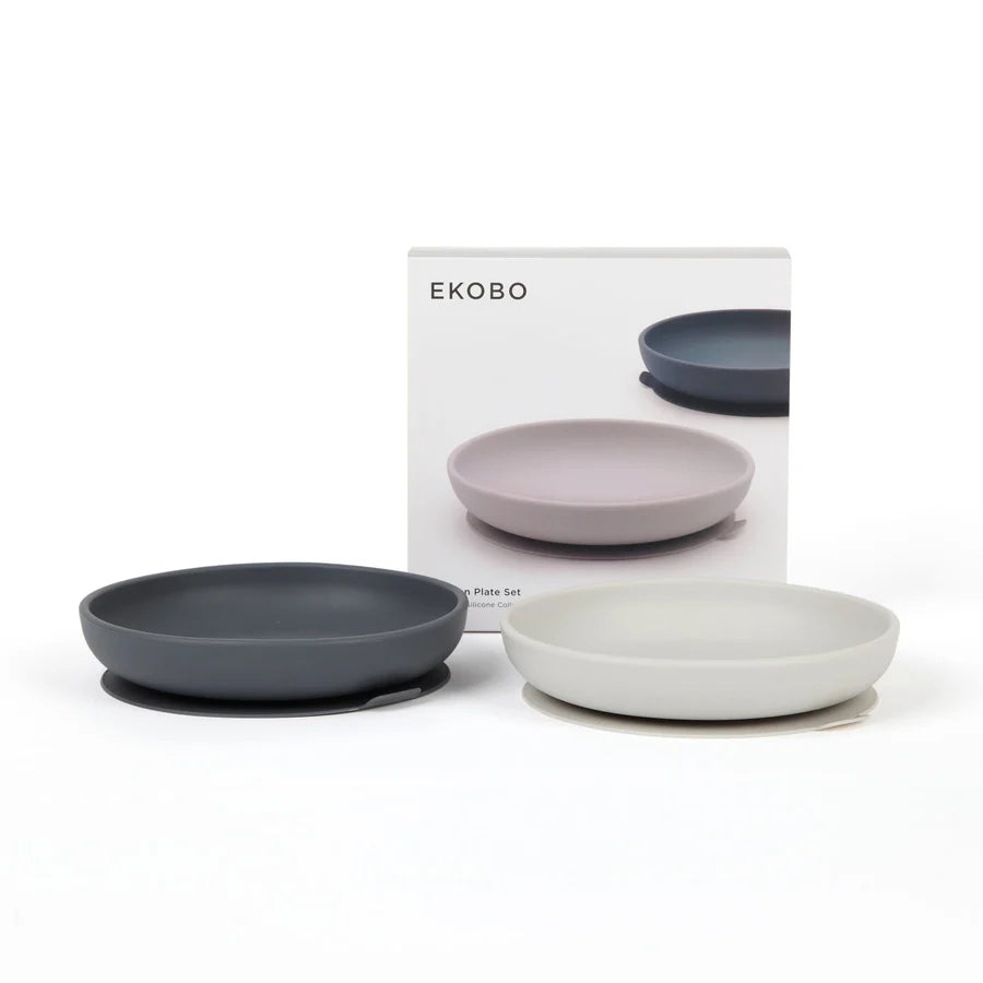 set van 2 silicone borden met zuignap - cloud/storm