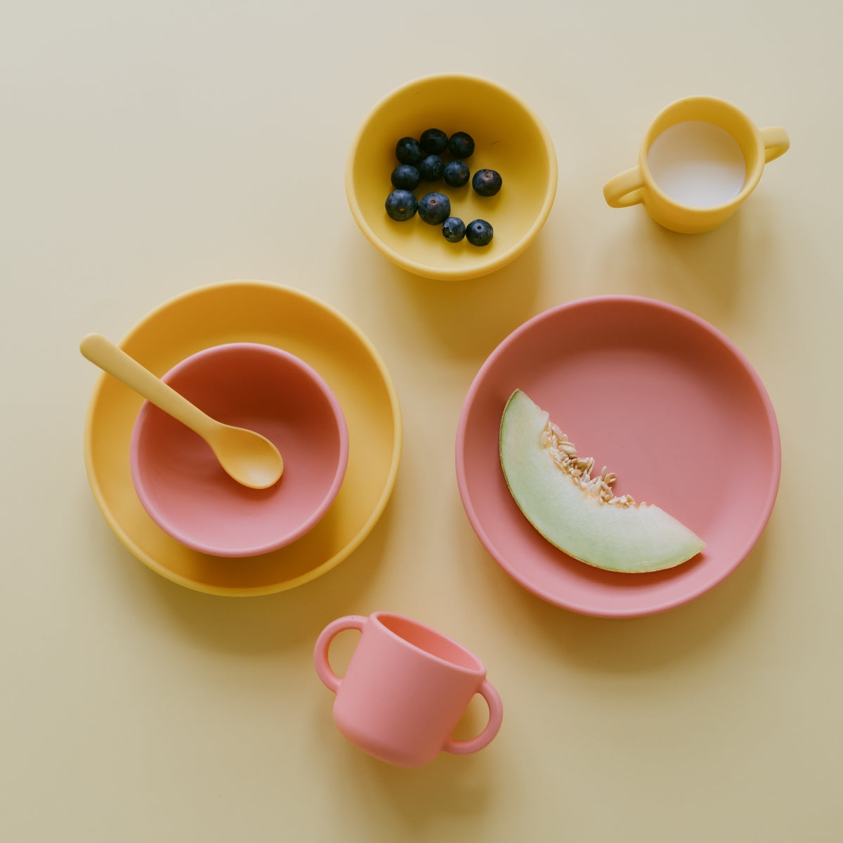set van 2 silicone borden met zuignap - mimosa/coral