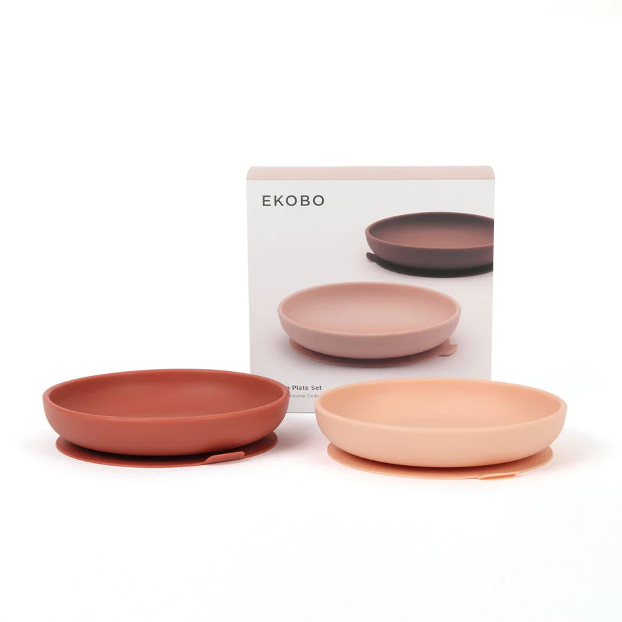 set van 2 silicone borden met zuignap - blush/terracotta
