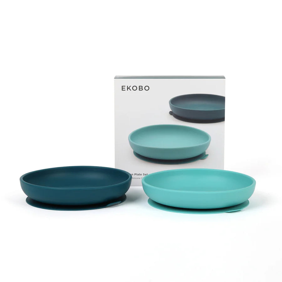 set van 2 silicone borden met zuignap - blue abyss/lagoon