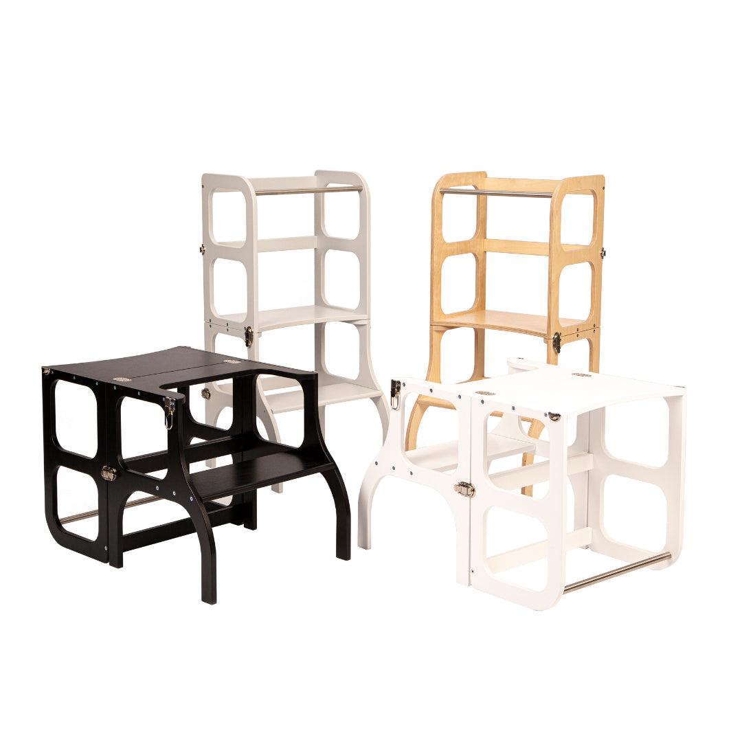 ombouwbare leertoren step'n sit - hout met gouden scharnieren