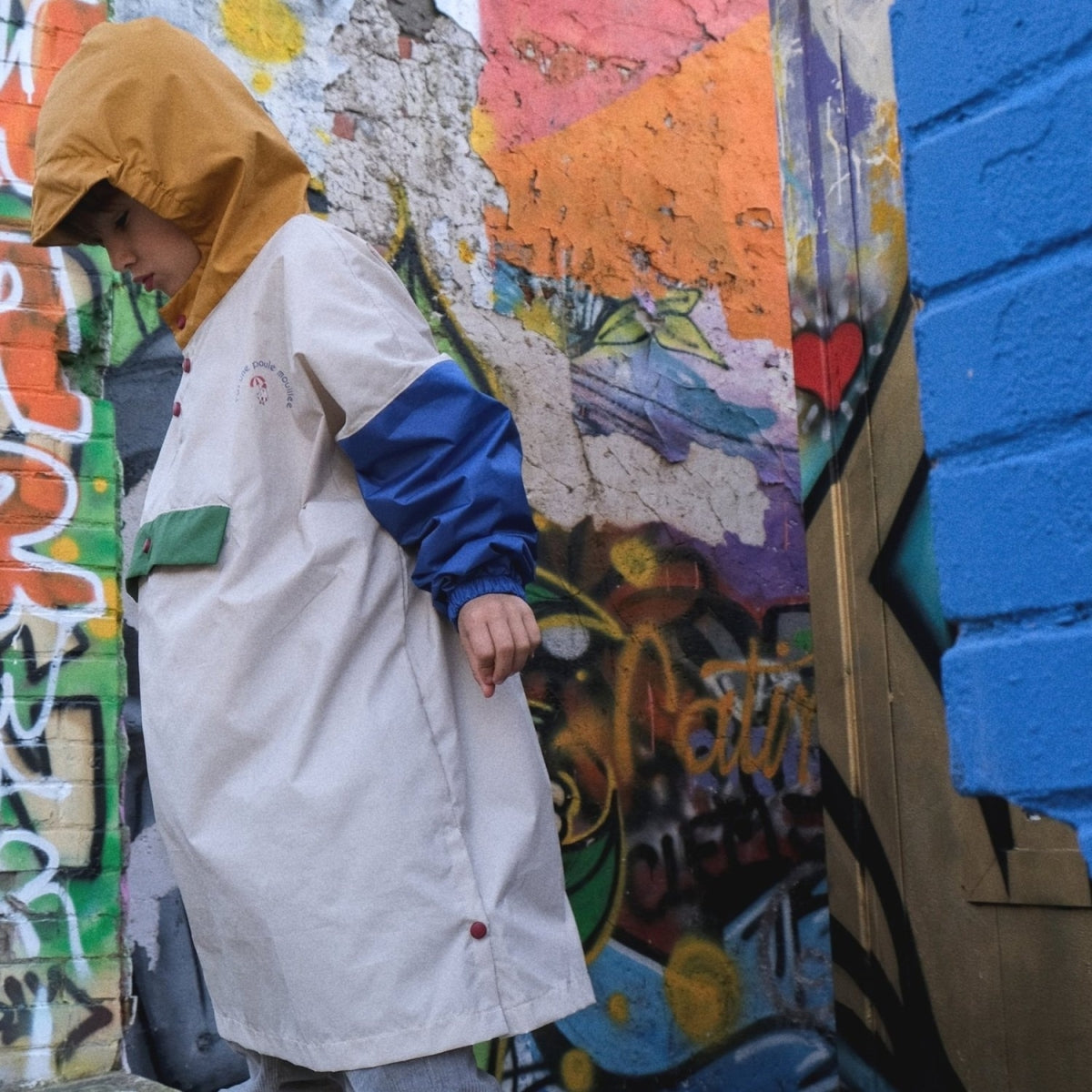 rain poncho - colorblock - old school - adults - one size