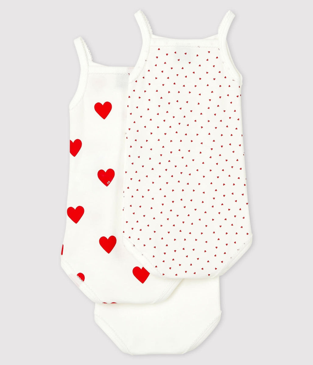 set van 3 katoenen body's met bandjes - hartjes