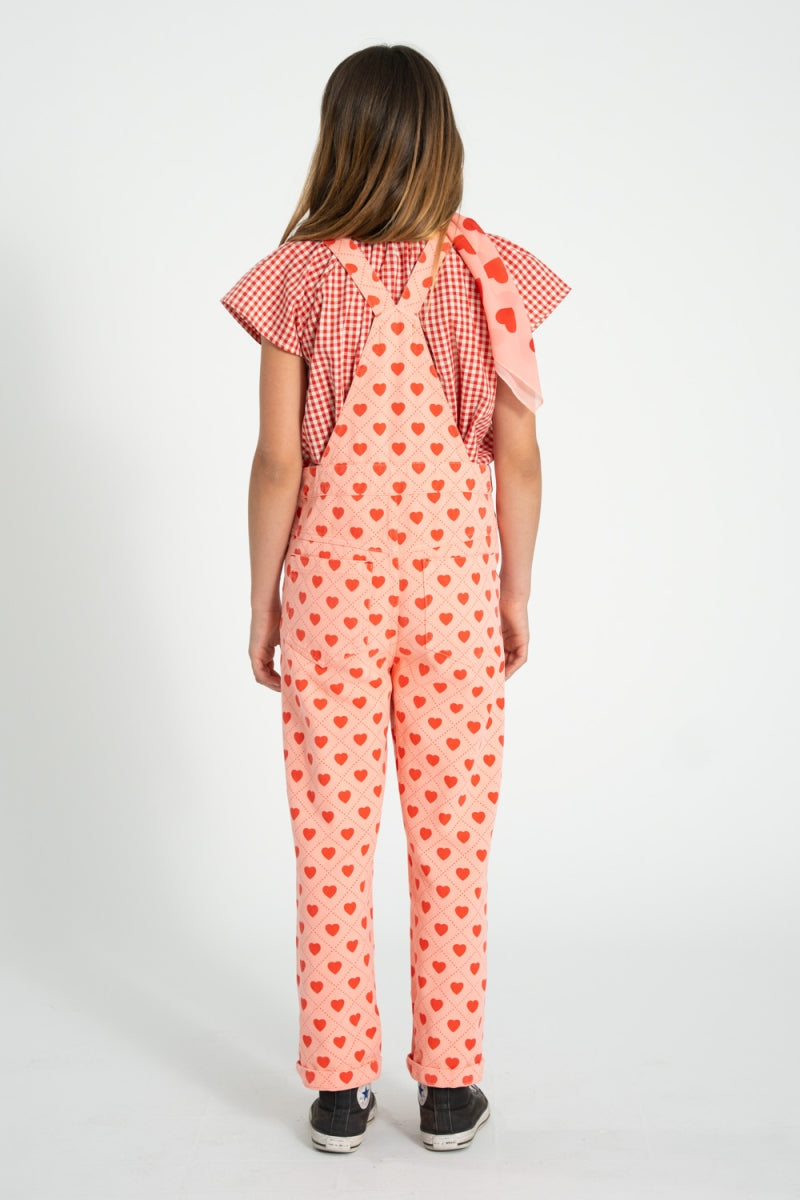 dungarees - pink with red hearts allover