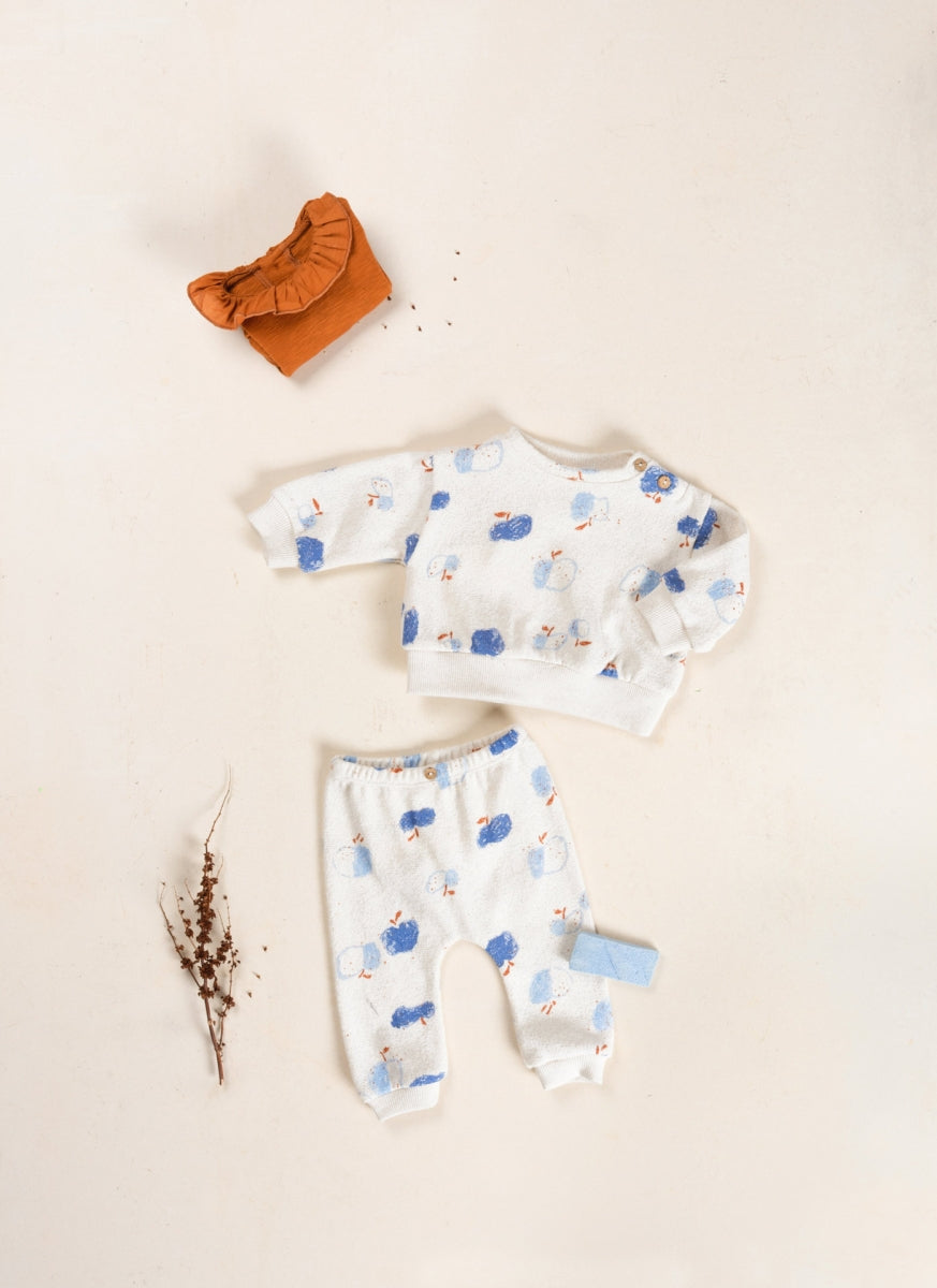 printed jersey trousers - apples - blue