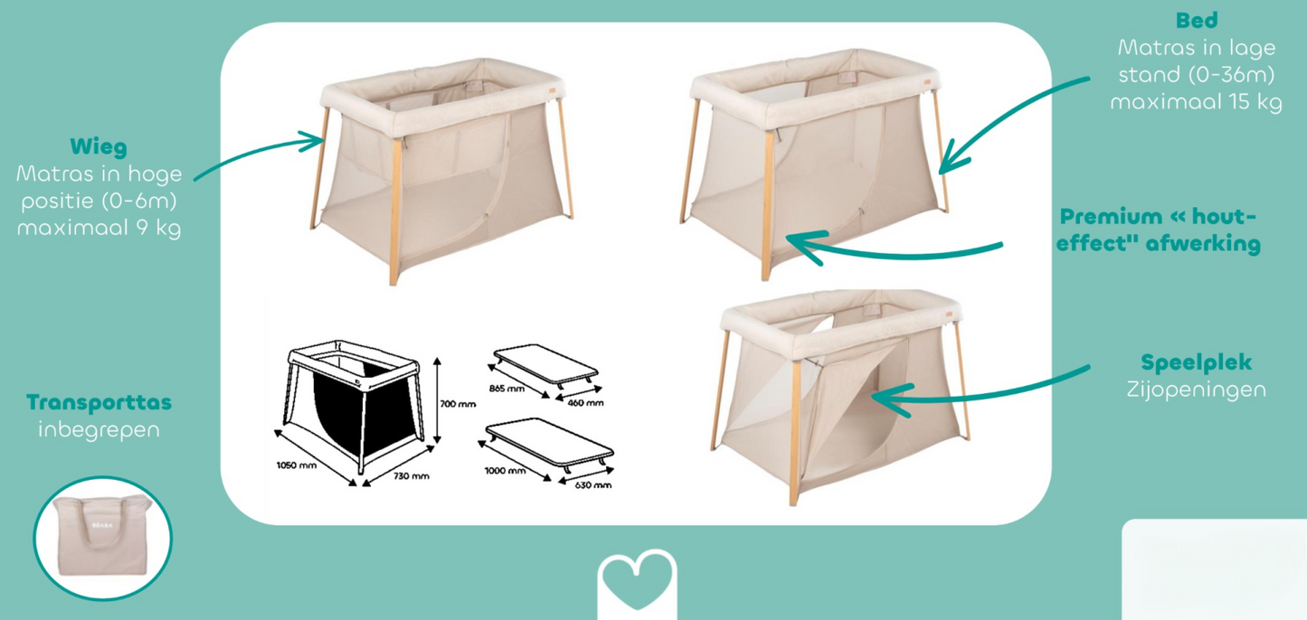 eazy sleep 3 in 1 wieg, reisbed, park - clay