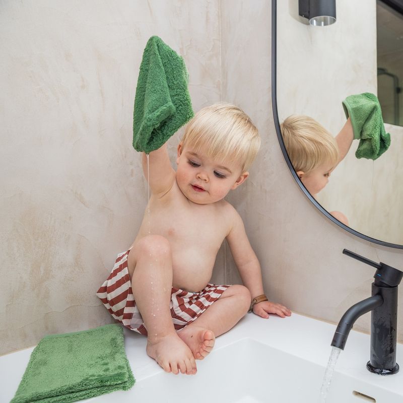 set van 3 washandjes - aloe green