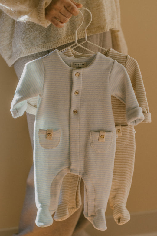 metz soft fleece striped onesie - ciel