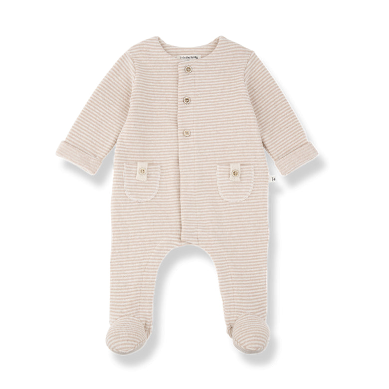 metz soft fleece striped onesie - nude