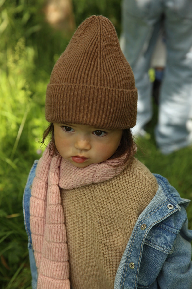 beanie fonzie mocha - kids