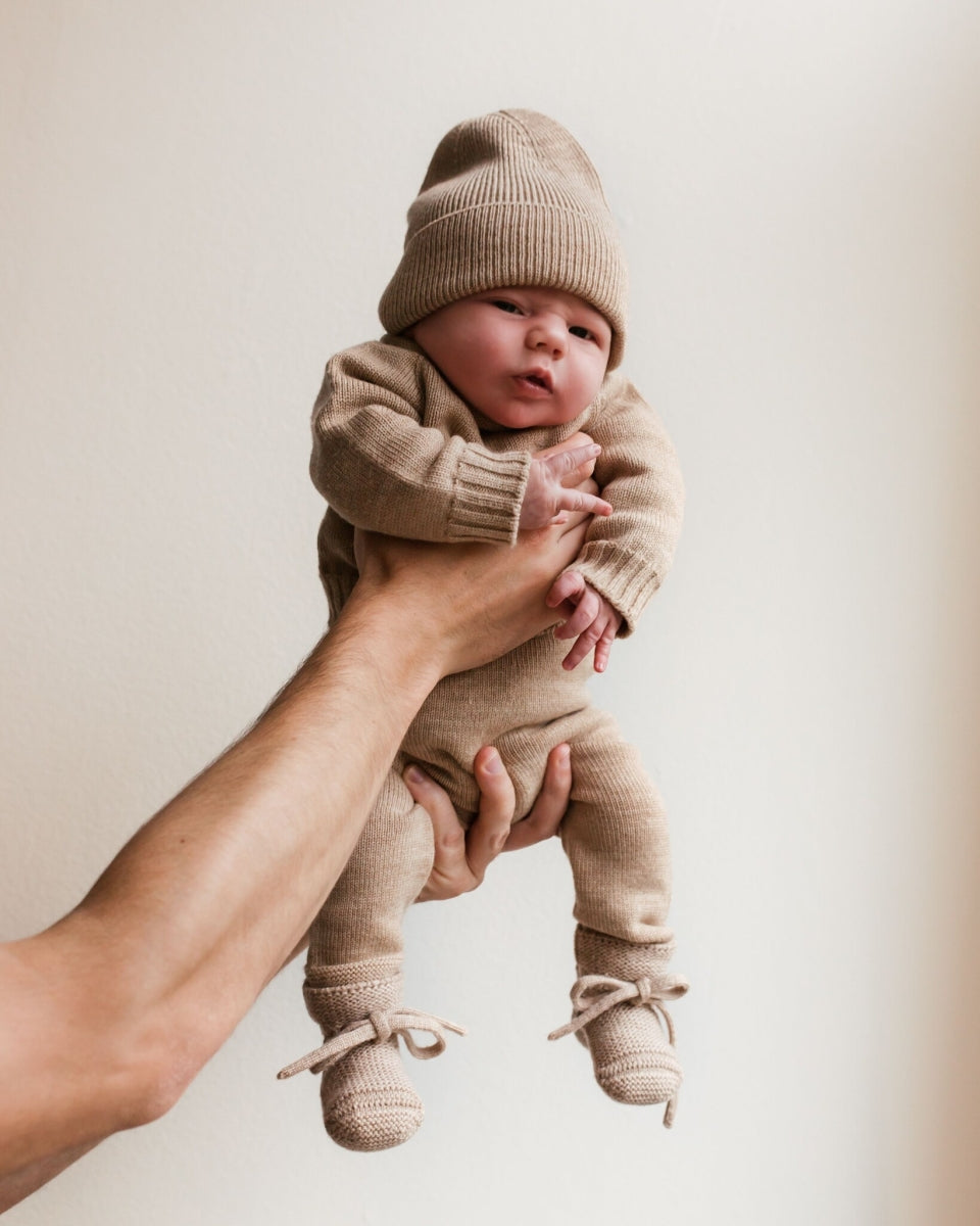 beanie fonzie - newborn - sand