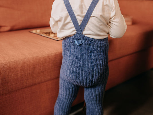 footless granny cotton tights - steel blue blend