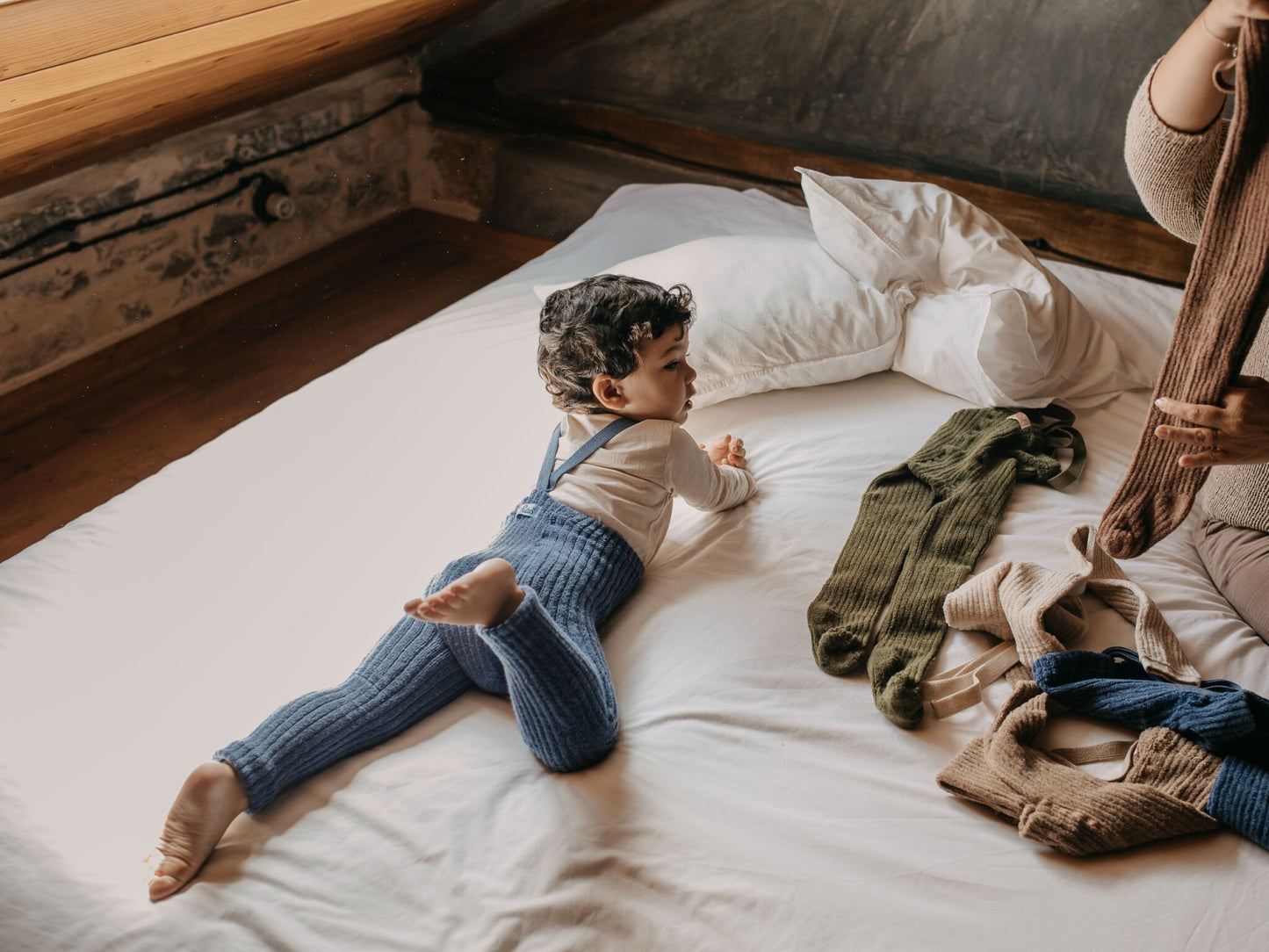 footless granny cotton tights - steel blue blend