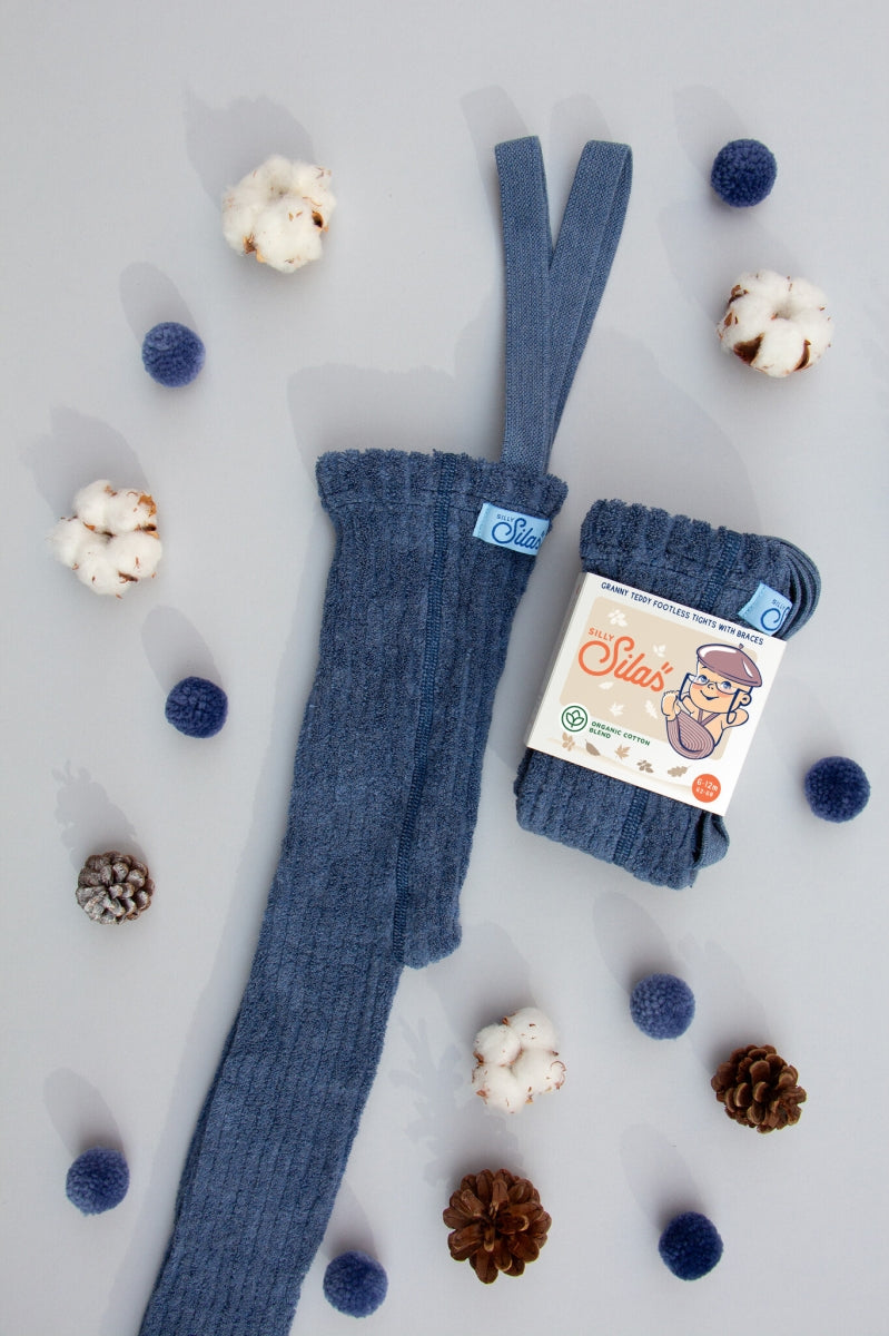 footless granny cotton tights - steel blue blend