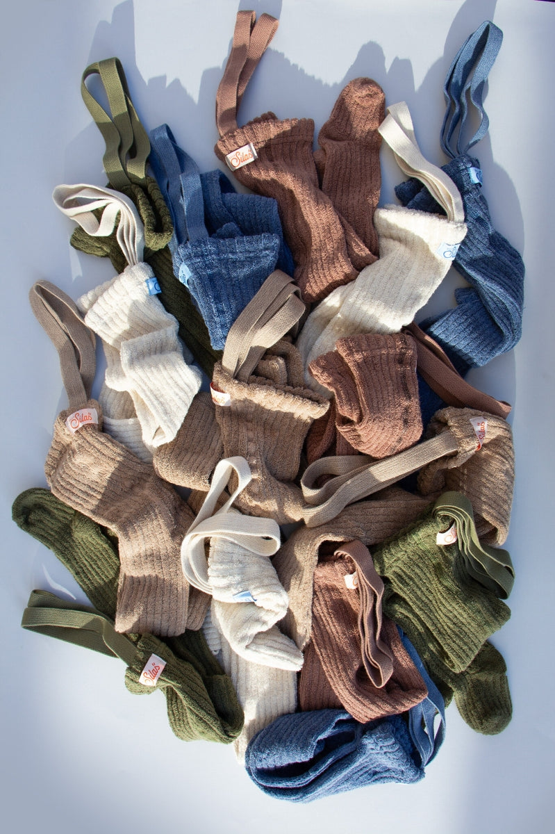 footless granny cotton tights - steel blue blend