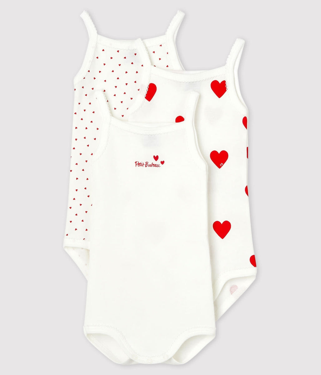 set van 3 katoenen body's met bandjes - hartjes
