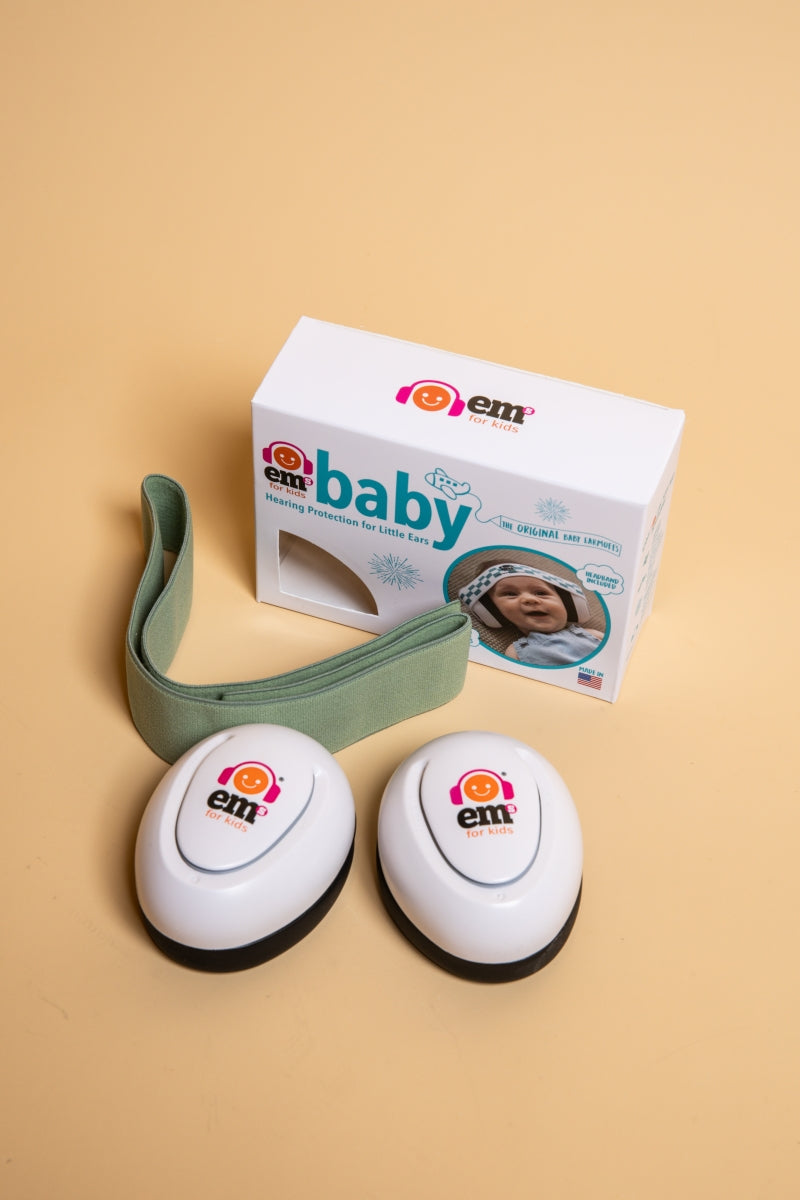 baby gehoorbeschermers - wit met groene band