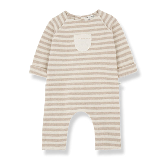 soft striped fleece onesie - sacha - beige