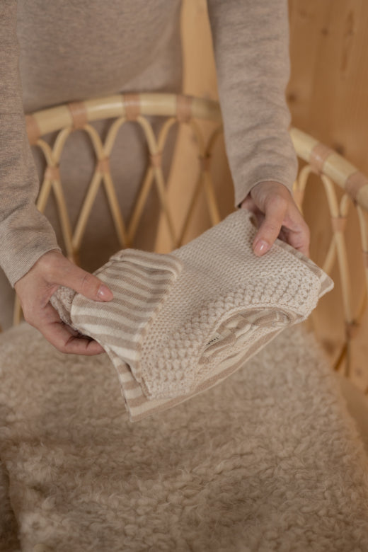 soft striped fleece onesie - sacha - beige