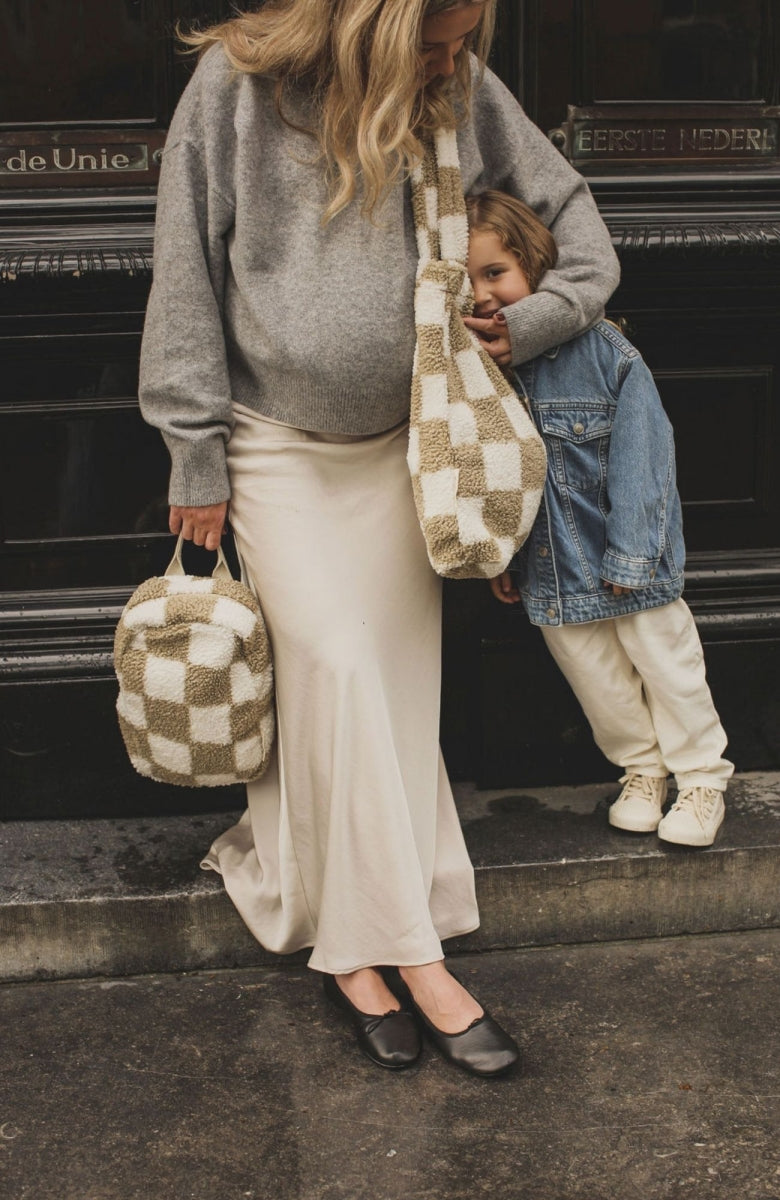 studio noos x binbamba - mom bag teddy toast check