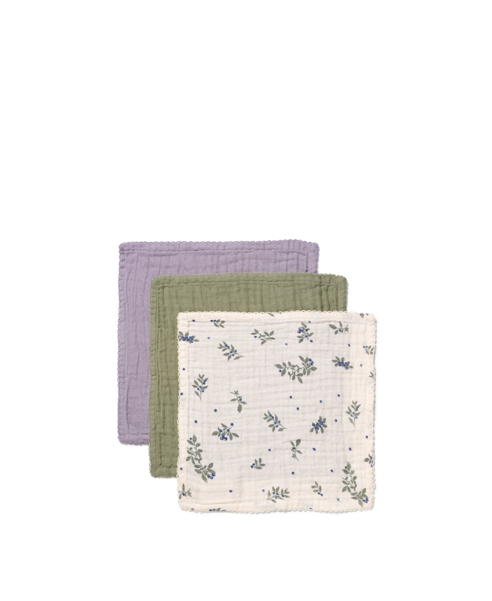 set van 3 wasdoekjes - 30x30cm - blueberries mix