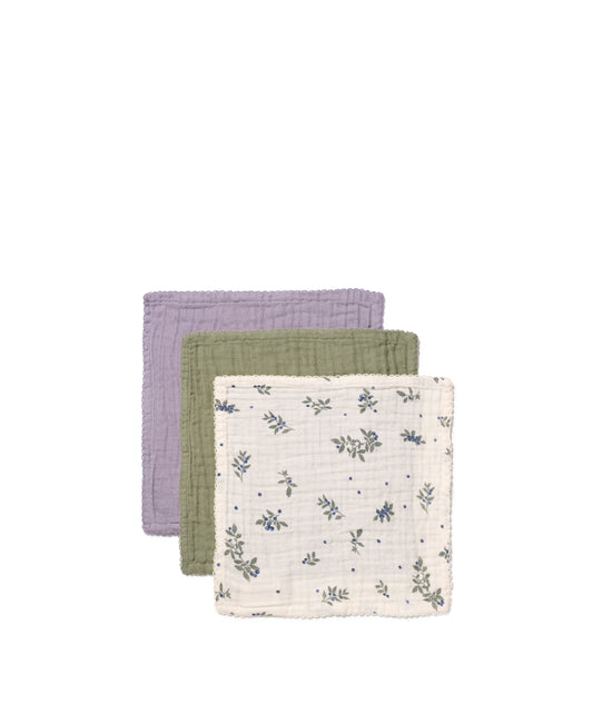 set van 3 wasdoekjes - 30x30cm - blueberries mix