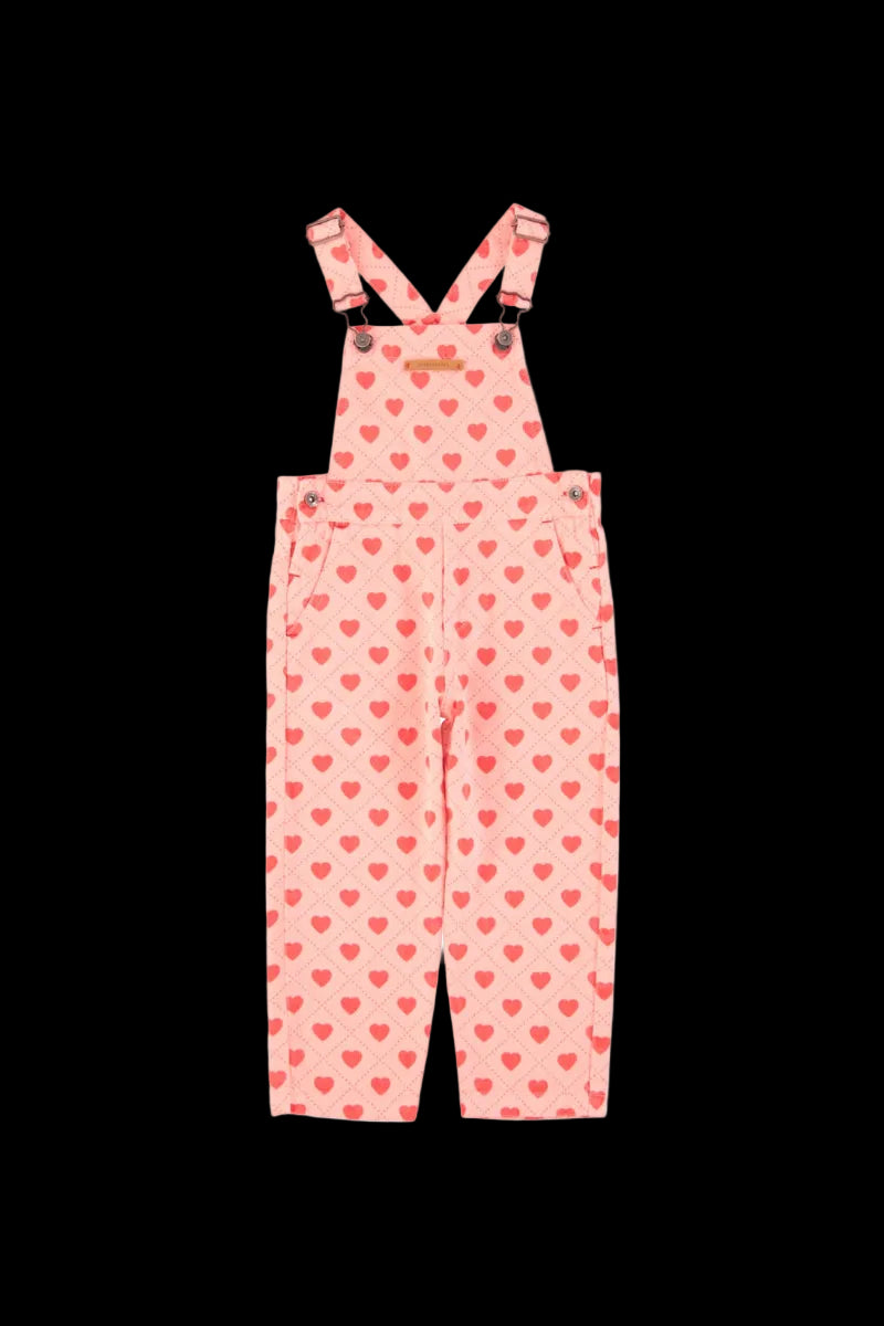 dungarees - pink with red hearts allover