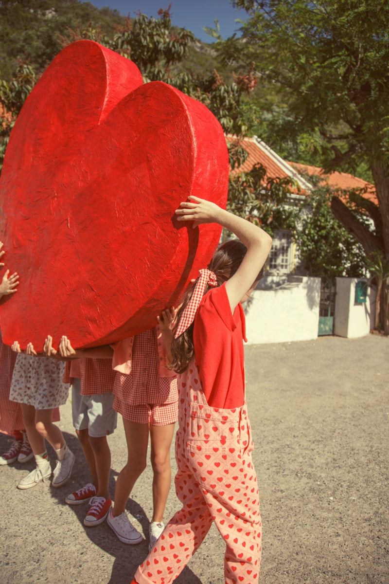 dungarees - pink with red hearts allover