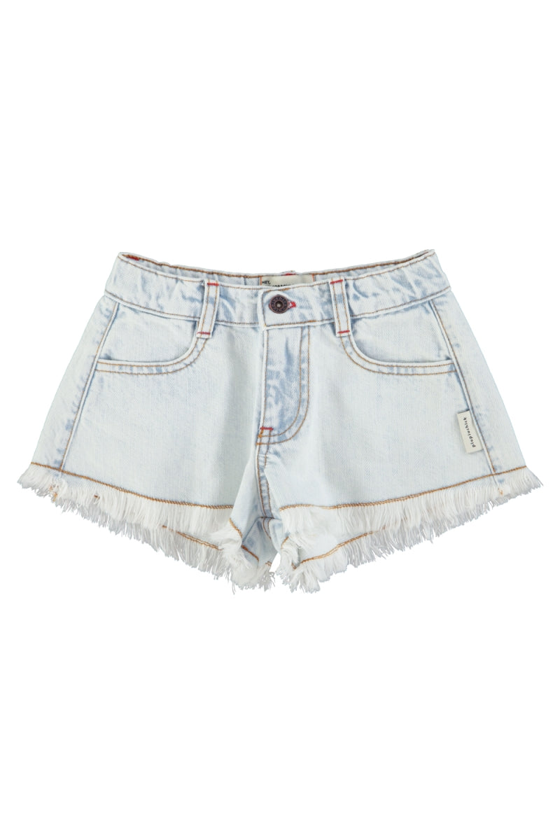 shorts with fringes - washed light blue denim