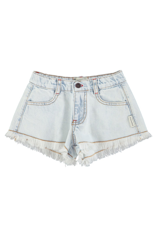 shorts with fringes - washed light blue denim