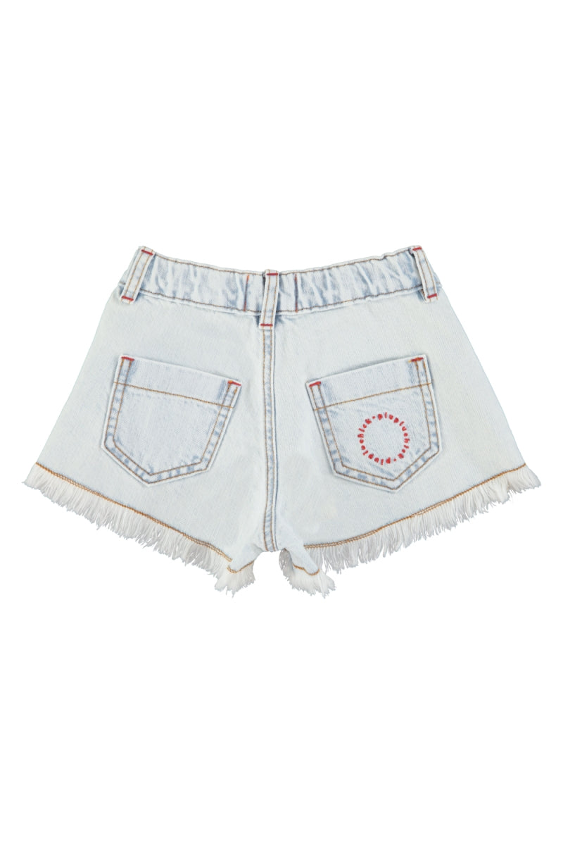 shorts with fringes - washed light blue denim