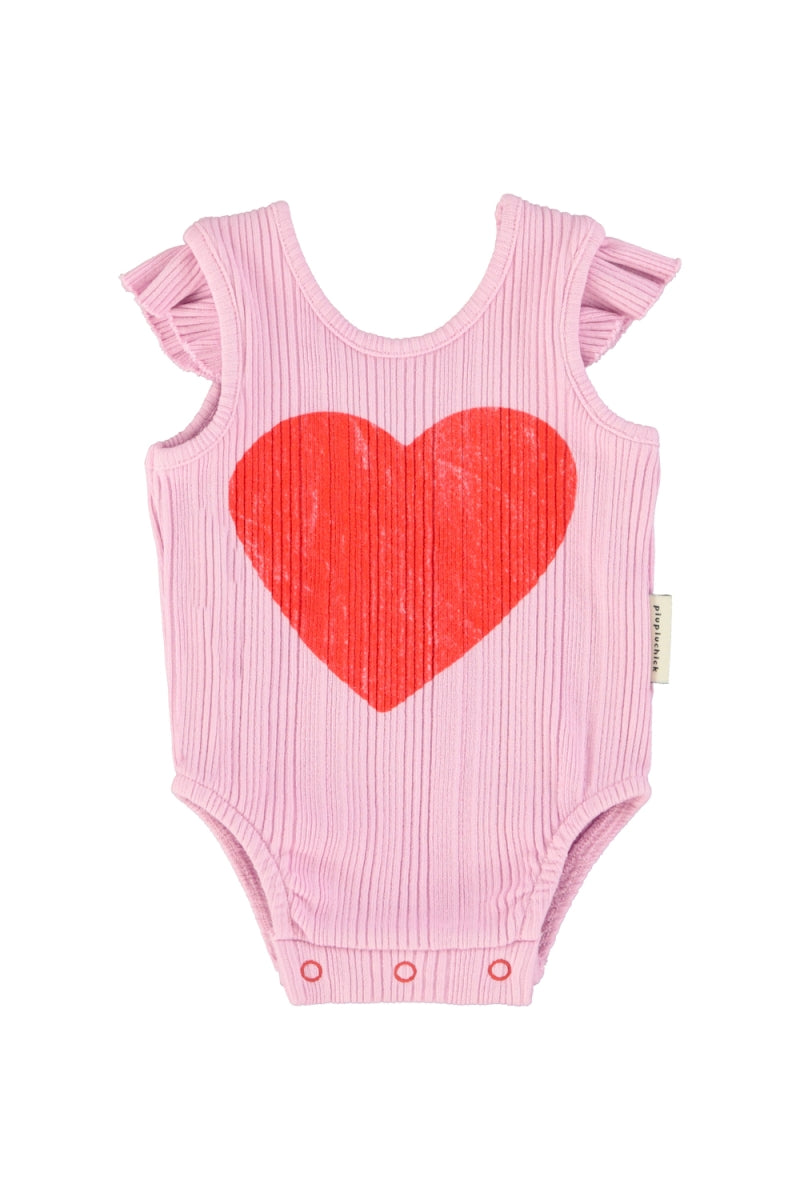 sleeveless bodysuit - lilac with red heart print