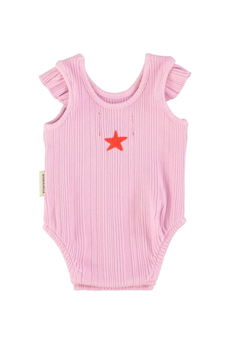 sleeveless bodysuit - lilac with red heart print