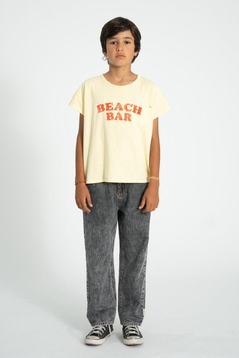 t-shirt light yellow with beach bar print