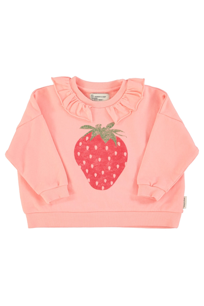sweatshirt with collar - light pink with strawberry print