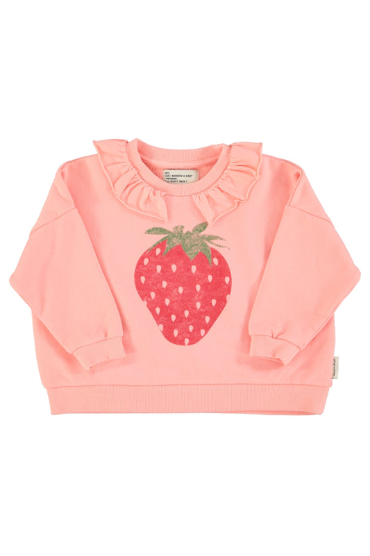 sweatshirt with collar - light pink with strawberry print