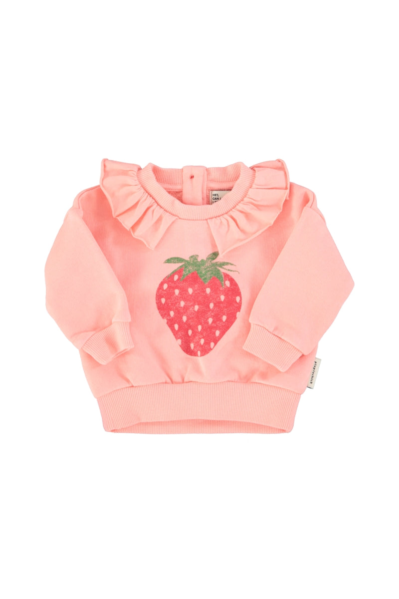 sweatshirt with collar - light pink with strawberry print