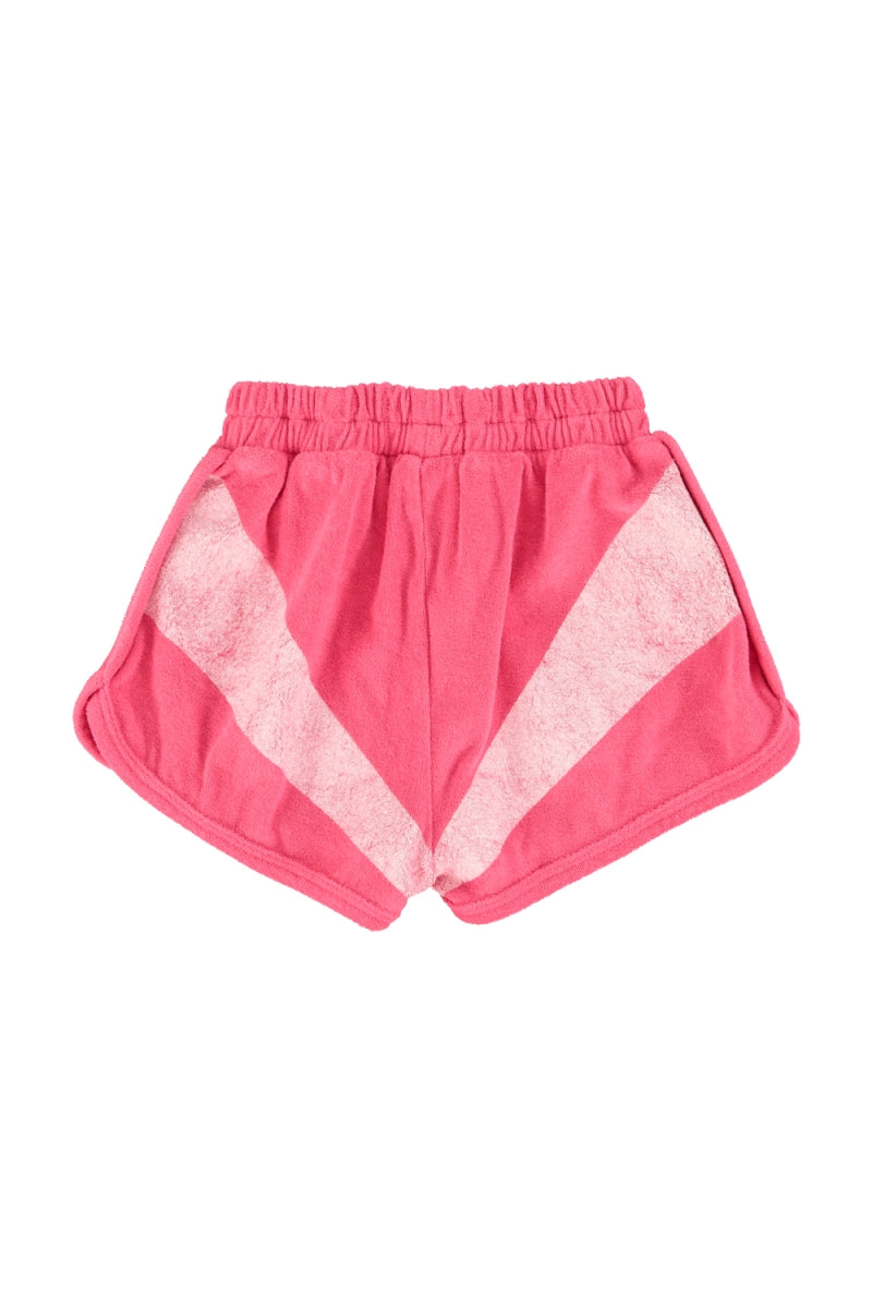 terry shorts - pink & white stripes print