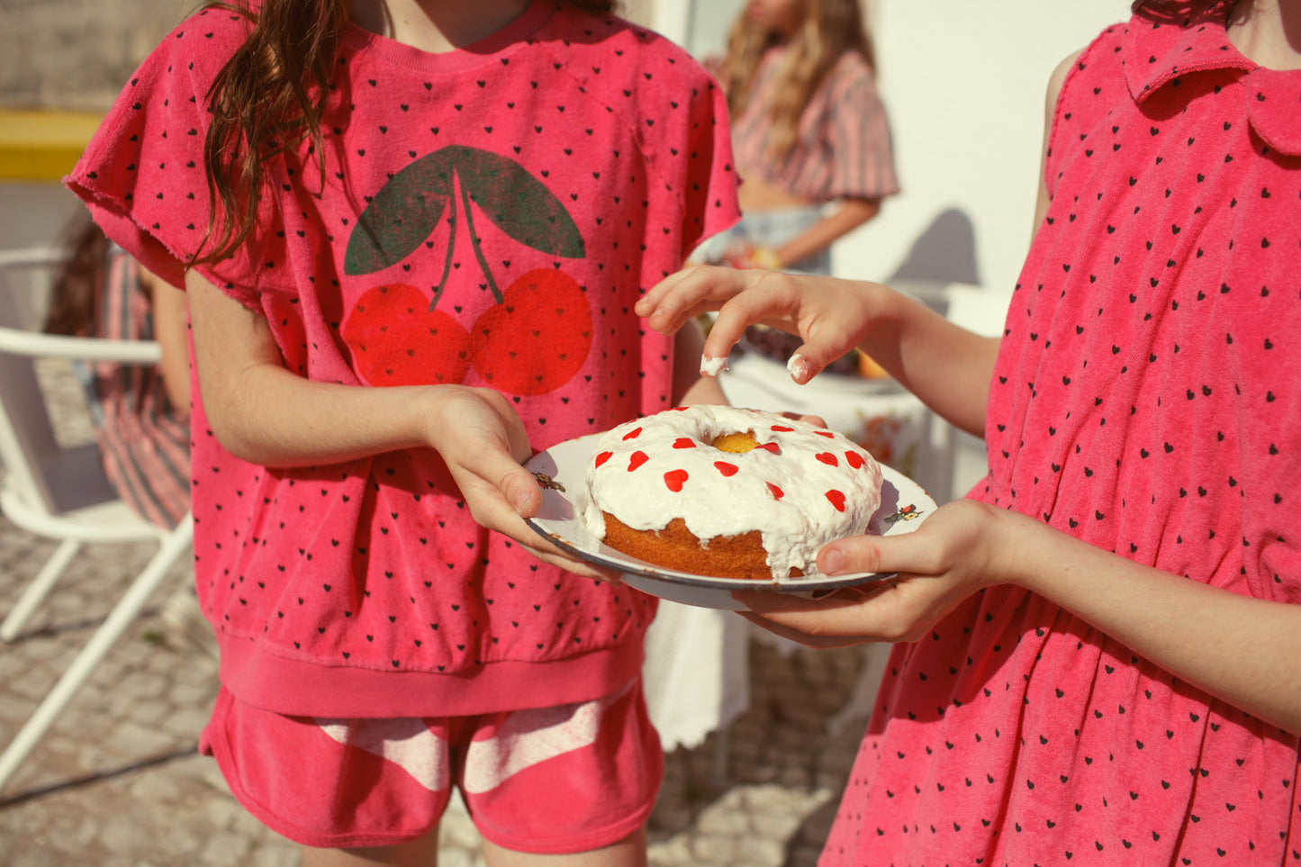 terry shorts - pink & white stripes print