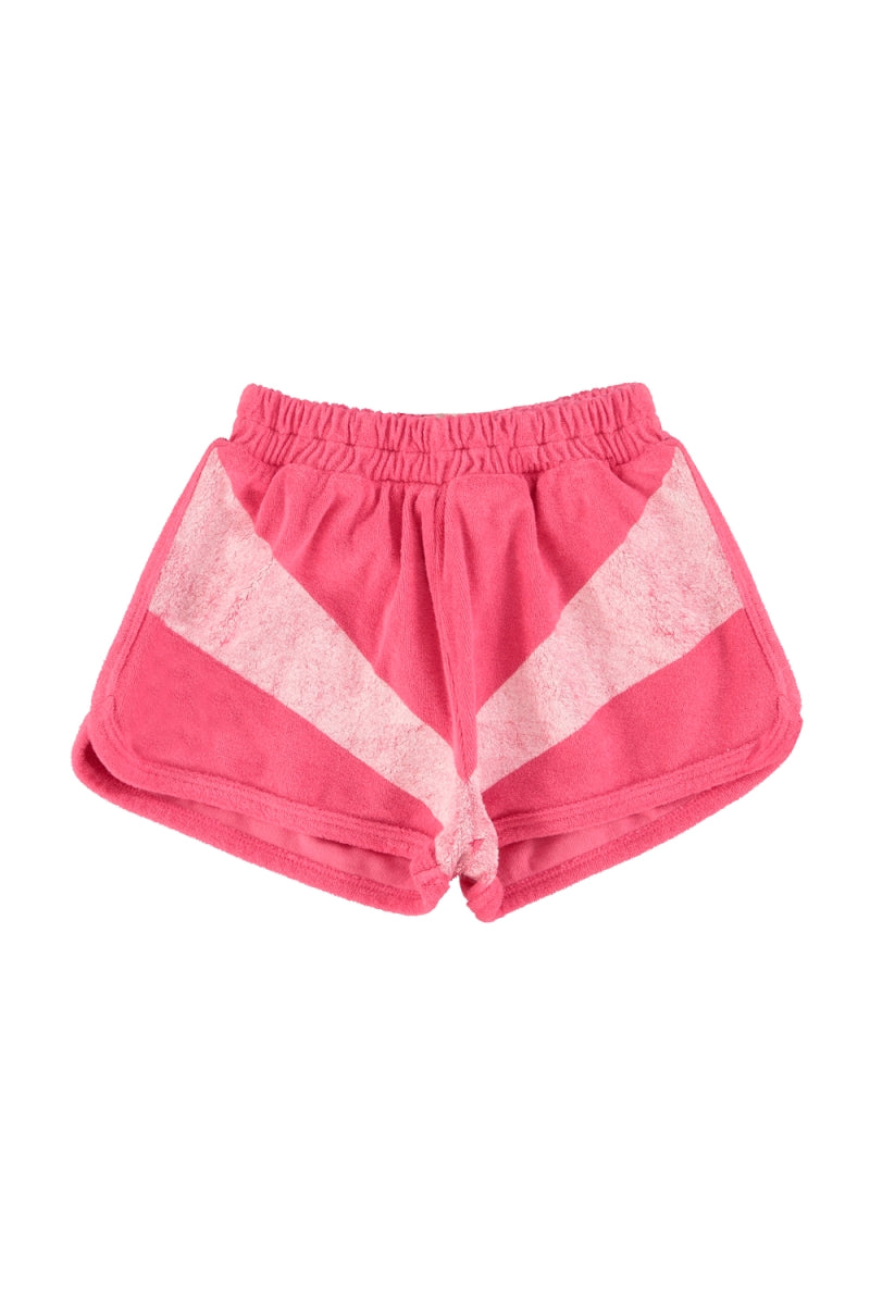 terry shorts - pink & white stripes print