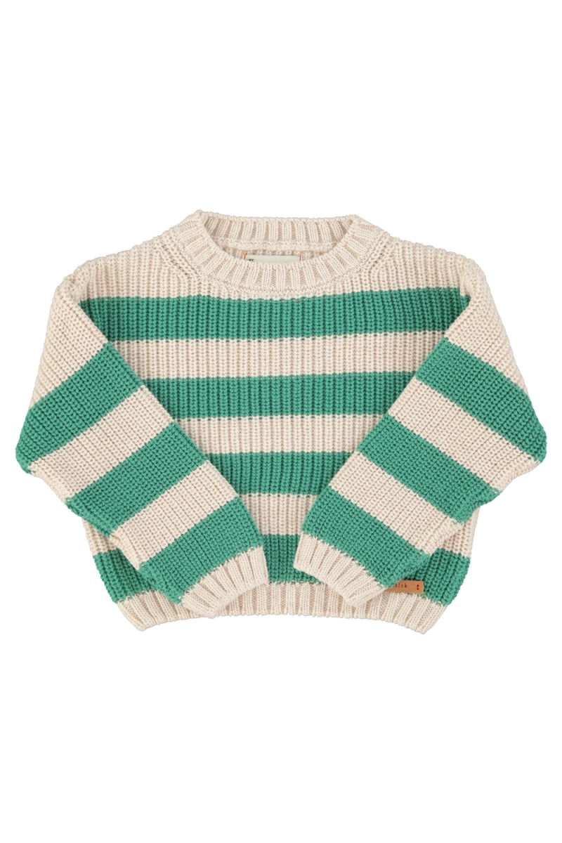 knitted sweater - ecru & green stripes