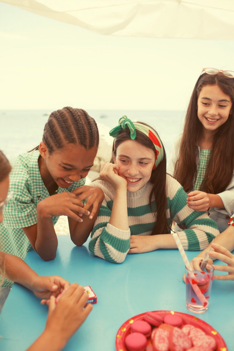 knitted sweater - ecru & green stripes