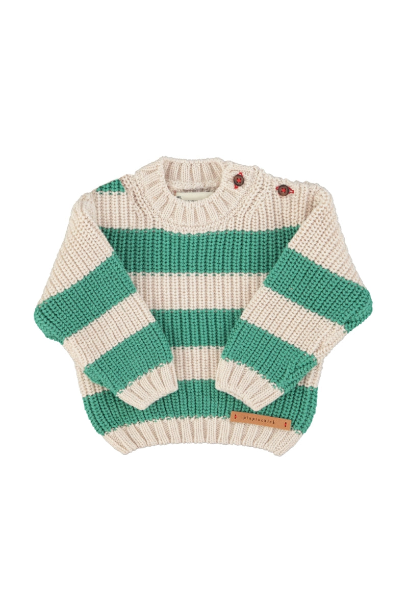 knitted sweater - ecru & green stripes