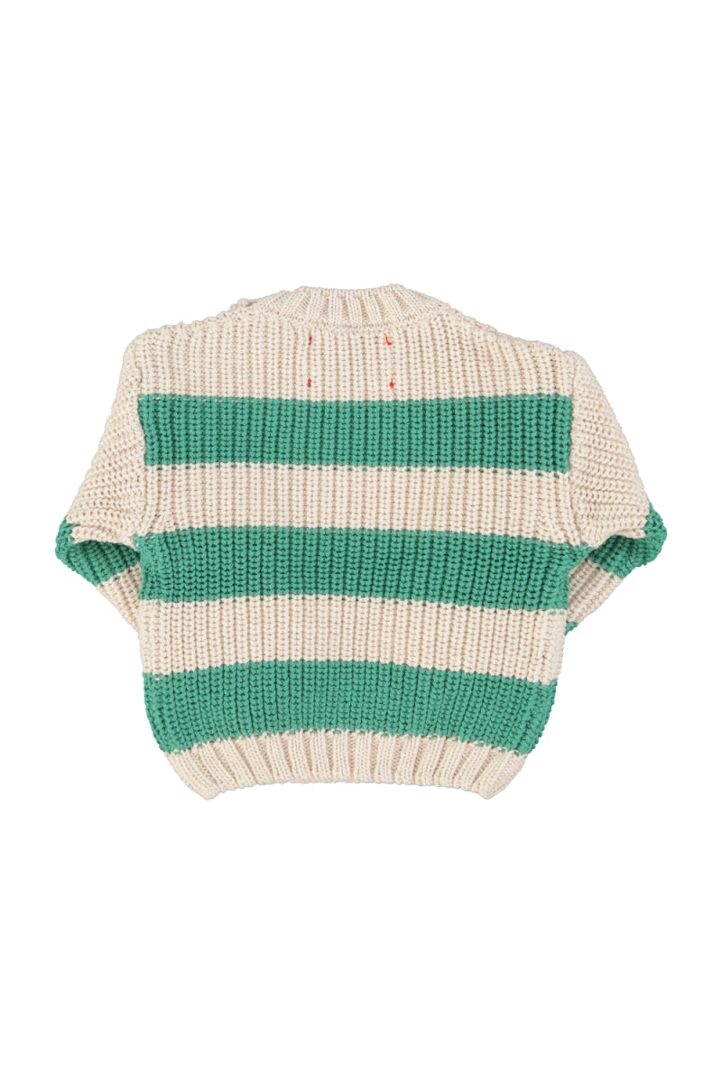 knitted sweater - ecru & green stripes