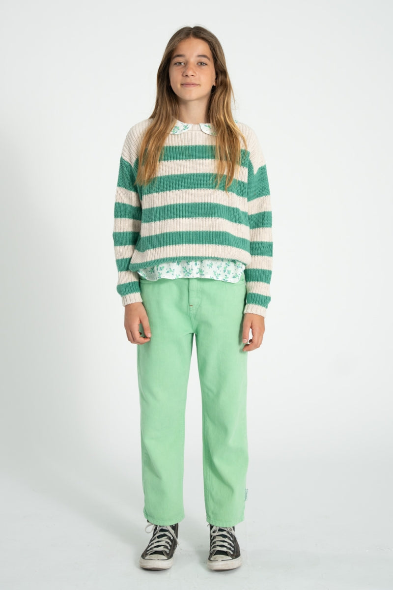 knitted sweater - ecru & green stripes