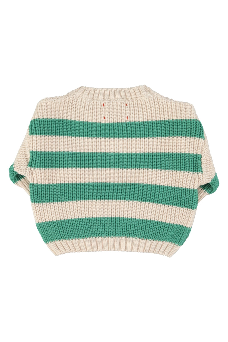 knitted sweater - ecru & green stripes