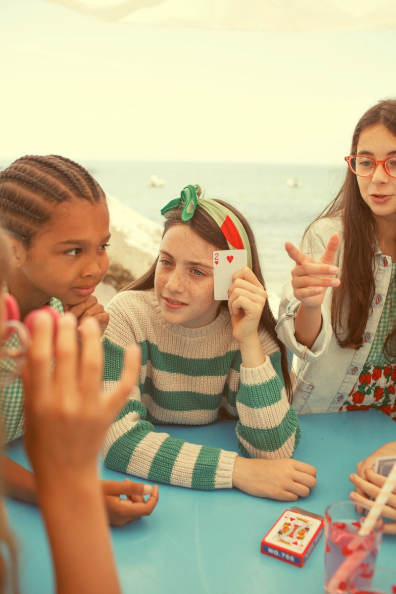 knitted sweater - ecru & green stripes