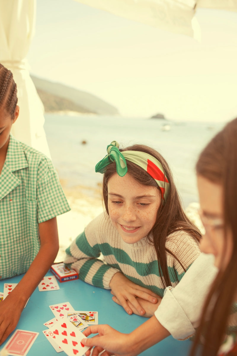 knitted sweater - ecru & green stripes