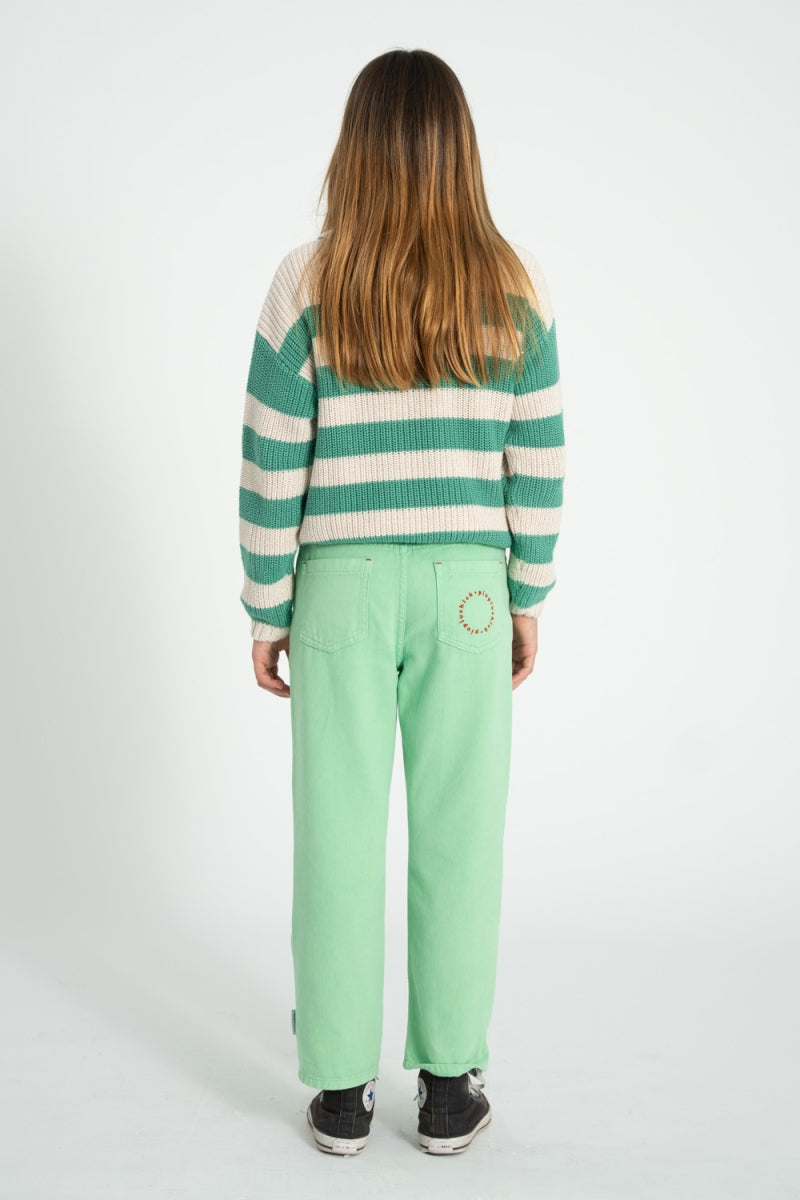 knitted sweater - ecru & green stripes